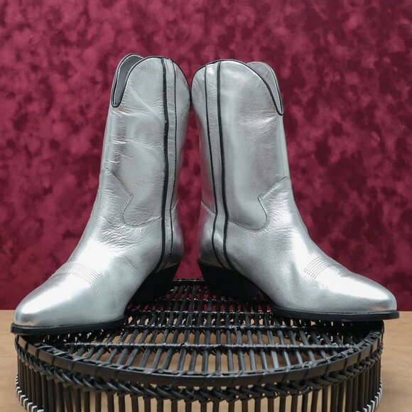 Free People Borderline Metallic Silver Leather Western Boots 10US EUR40 - Picture 3 of 9